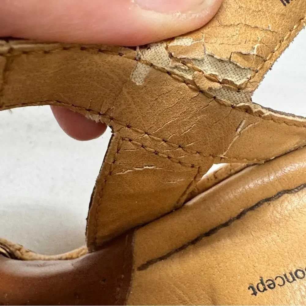 B.O.C. Brown Leather Strappy Cork Wedge Sandals Womens 6 Beachy Strappy Heels